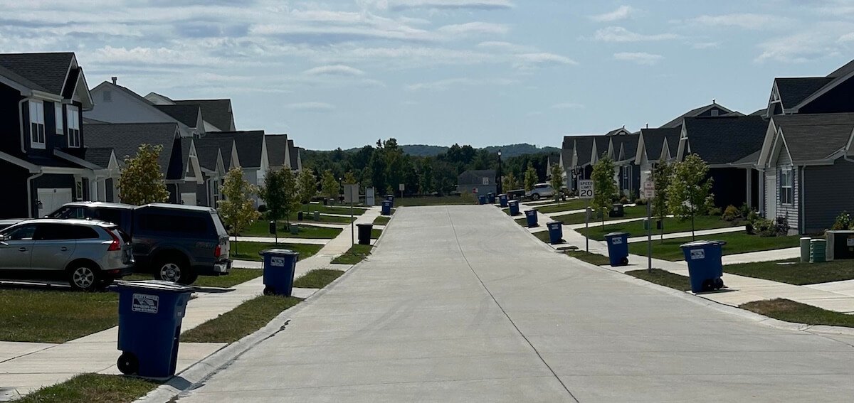 Residential Bins in Neighborhood Residential trash bins in neighborhood